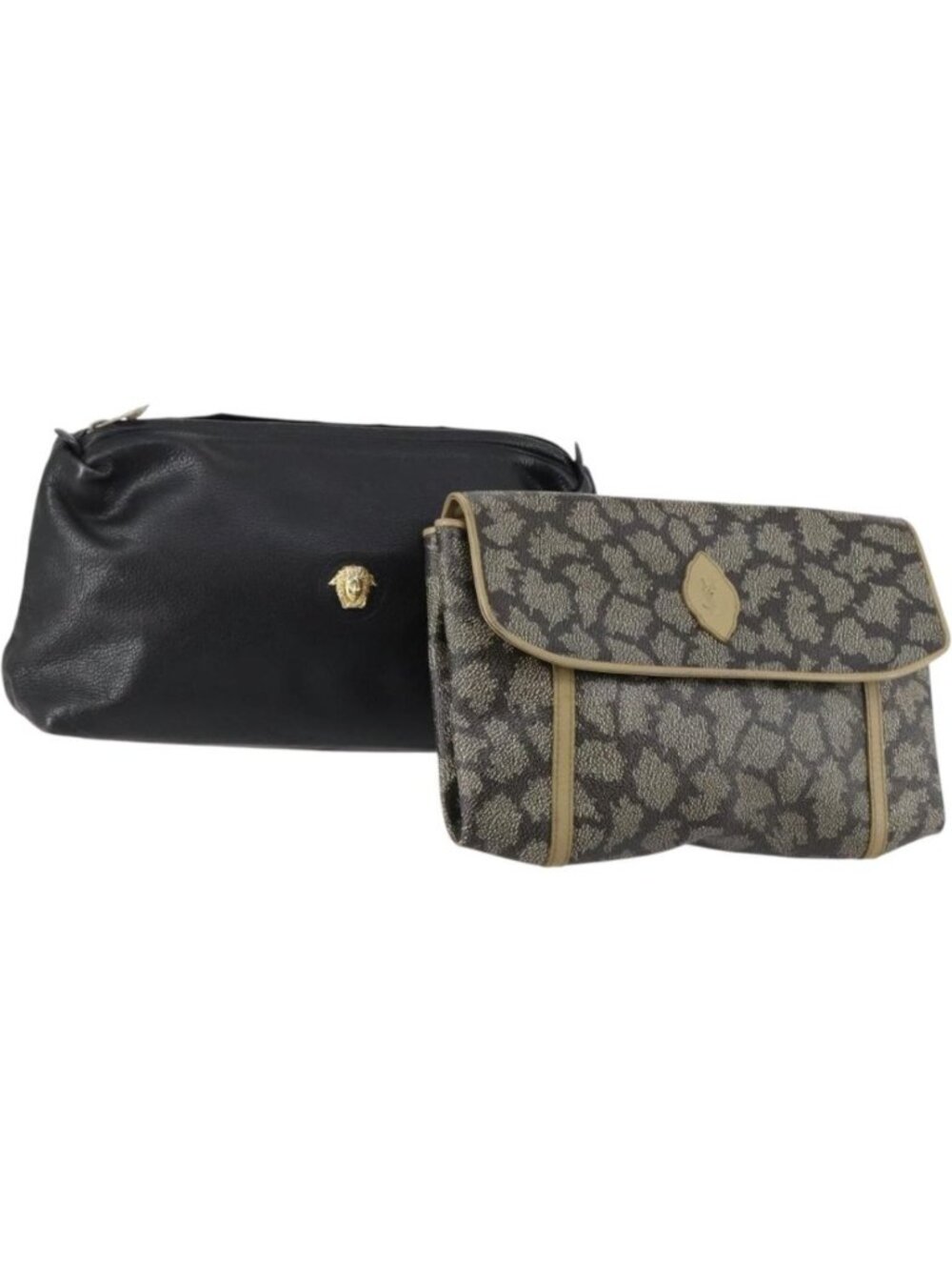 Gianni Versace Saint Laurent Bag PVC Leather 2 Set Black Beige
